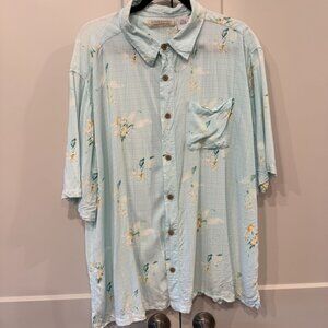 Island Republic Men’s XXL Hawaiian Shirt Rayon Floral Aqua Blue vacation tropica